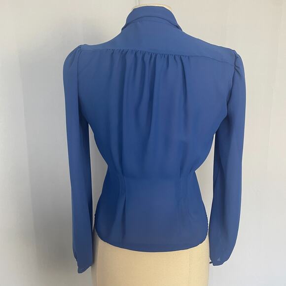 Vintage Blouse Top Size XS Small Royal Blue Puff Sleeve Secretary Retro Twee - Picture 8 of 13